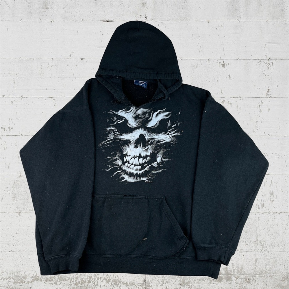 Y2K J. America Hoodie Mens XL Black Skull Grunge Built-in Koozie Streetwear Punk - Picture 3 of 7